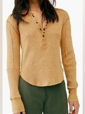 Like New Free People Everest Thermal Waffle Knit Long Sleeve Henley Top